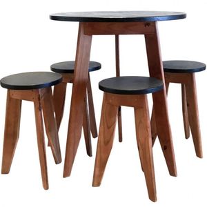 Conjunto Mesa e 4 Banquetas em Madeira Maciça Madersilva Imbuia Preto
