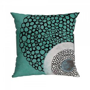 Capa Para Almofada Com Grelot Lateral 50x50cm Veludo Luxor Belchior Bege/verde/preto