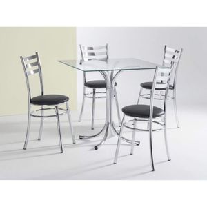 Conjunto Mesa Quadrada 4112 Tampo De Vidro E 4 Cadeiras 404 Assento Estofado Unimóvel Cromado