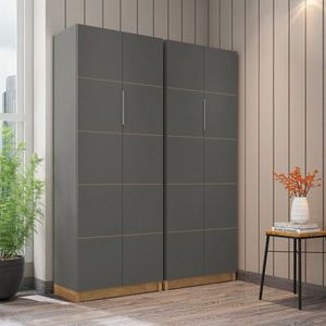 Conjunto Home Office 2 Armários 2 Portas Cubic Caemmun Chumbo/Louro Freijó