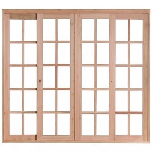 Porta Janela Com 2 Caixilhos De Correr e 2 Caixilhos Fixos Para Vidros Quadriculados Natural