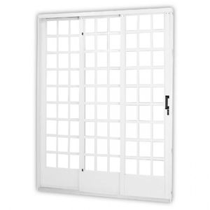 Porta De Correr 3 Folhas Divisor Quadriculada 215X200 Mgm Branco