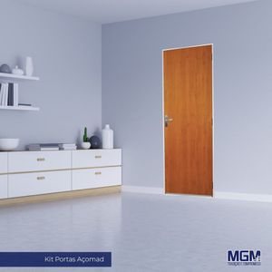 Kit Porta De Madeira Lisa 215X95Cm Com Batente De Aço 06Cm Açomad Mgm Marrom