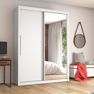 Guarda Roupa Solteiro 2 Portas 1 Porta Espelhada Royale Gelius Móveis Branco Acetinado