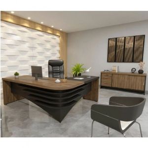 Conjunto Escritório Com Mesa Diretor Ld Balcão 2 Portas 3 Gavetas Tamburato Artany Charuto/Preto