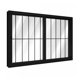 Janela De Alumínio Correr Lateral 2 Folhas Móveis Com Grade 100X120Cm Lucasa Preto