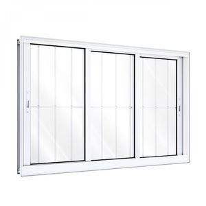 Janela De Aluminio De Correr Lateral 3 Folhas Móveis Com Grade 100X200 Lucasa Branco
