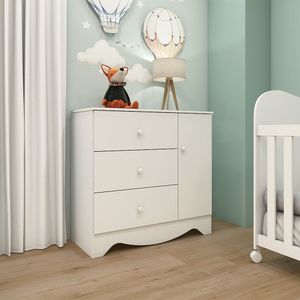 Cômoda Infantil Em Mdf 1 Porta 3 Gavetas Ben Móveis Peroba Branco
