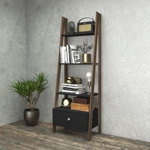 Estante Escada 4 Prateleiras 1 Gaveta Movelbento Preto/Rústico