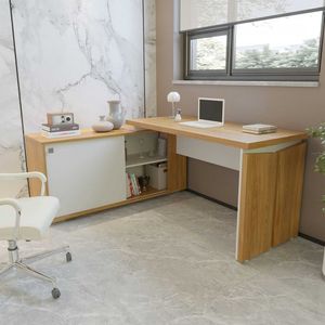 Escrivaninha Em L 1 Porta 2 Nichos 135X168,5Cm Smart Artany Olmo/Branco