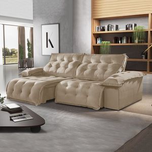 Sofá Retrátil E Reclinável 230Cm M132 Martins Estofados Veludo/Café Com Leite