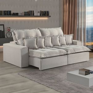 Sofá Retrátil E Reclinável 230Cm Com Almofadas M144 Martins Estofados Linho/Cinza Claro