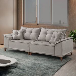 Sofá 4 Lugares 230Cm Com Almofadas M44 Martins Estofados Linho/Cinza Claro
