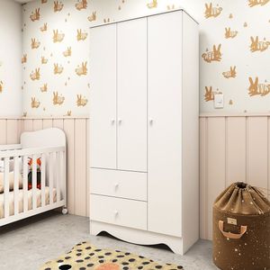 Guarda Roupa Infantil Em Mdf 3 Portas 2 Gavetas Ben Móveis Peroba Branco