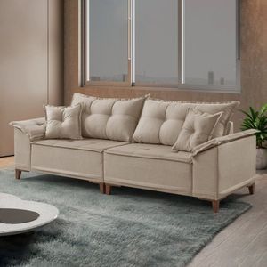 Sofá 4 Lugares 250Cm Com Almofadas M44 Martins Estofados Linho/Bege