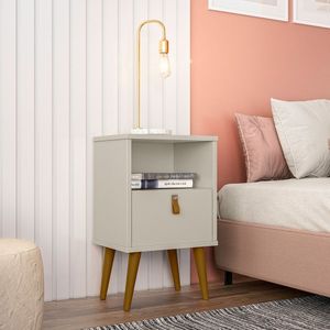 Mesa De Cabeceira 1 Gaveta 1 Nicho Pés Palito Retrô Búzios Linea Brasil Off White