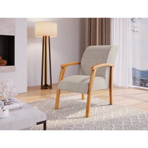Poltrona Para Sala De Estar Em Veludo Braços Eucalipto Elise Bona Vita Móveis Cinza/Madeirado