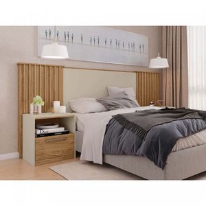 Cabeceira Casal Extensível 2 Mesas Com Gaveta Lucius Caemmun Buriti/Off White