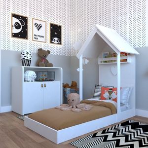 Conjunto Infantil Com Cama E Armário Bramov Móveis Branco