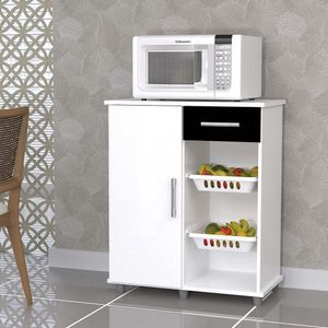 Fruteira 1 Porta 1 Gaveta Com 2 Cestos Removíveis Rock Magno Móveis Branco/Preto