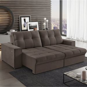 Sofá Retrátil 4 Lugares 230Cm Palace Estofart Marrom