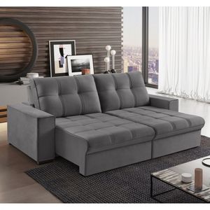 Sofá Retrátil 5 Lugares 290Cm Palace Estofart Cinza