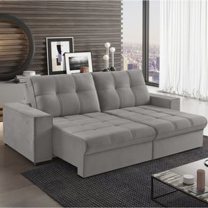 Sofá Retrátil 4 Lugares 230Cm Palace Estofart Cinza Claro