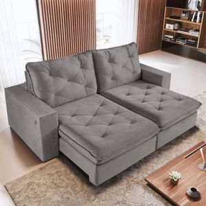 Sofá Retrátil 2 Lugares 190Cm Solar Estofart Cinza Claro