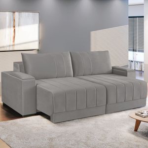 Estofado Retrátil Com Baú 190Cm E Com Usb Línea Estofart Cinza Claro