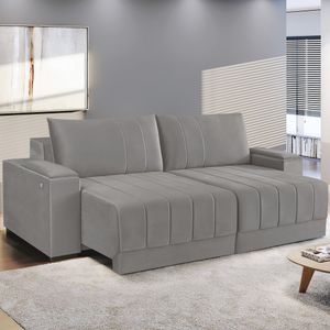 Estofado Retrátil 290Cm Com Usb Línea Estofart Cinza Claro