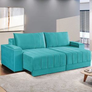Estofado Retrátil Com Baú 230Cm Línea Estofart Verde/Água