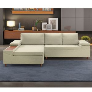 Sofá 3 Lugares Com Chaise Clássico Invertido Estofart Bege