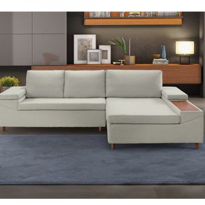 Sofá 3 Lugares Com Chaise E Entrada Usb Clássico Estofart Bege