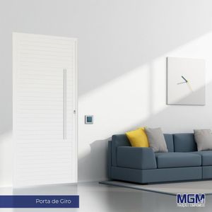 Porta De Giro Aluminio Lambri Com Fechadura Rolete E Puxador 210X80 Mgm Branco