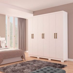 Guarda Roupa Casal Mdf 6 Portas 2 Gavetas Internas Milena Panan Móveis Branco
