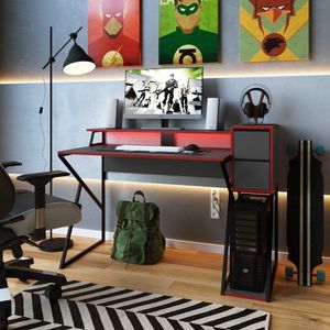 Mesa Gamer 2 Gavetas Zed 4001 Placa E Ponto Preto Grafite