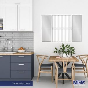 Janela De Aluminio Branco 4 Folhas Com Grade Vidro Liso 100X100 Mgm Branco