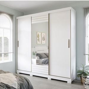 Guarda Roupa Casal 3 Portas Com Espelho Búzios Panan Móveis Branco
