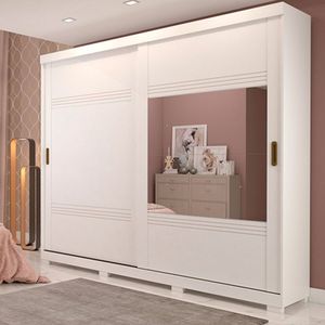 Guarda Roupa Casal Mdf 2 Portas De Correr 2 Espelhos 4 Gavetas Internas Blumenau Panan Móveis Branco