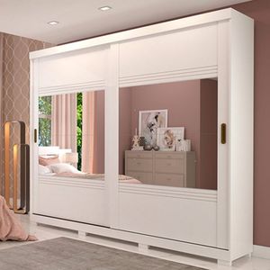 Guarda Roupa Casal Mdf 2 Portas De Correr 4 Espelhos 4 Gavetas Internas e Pés Blumenau Branco