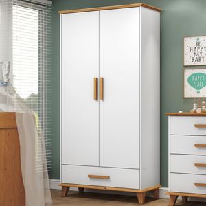 Guarda-Roupa Infantil 2 Portas 1 Gaveta Candy Serpil Baby Branco/Imbuia