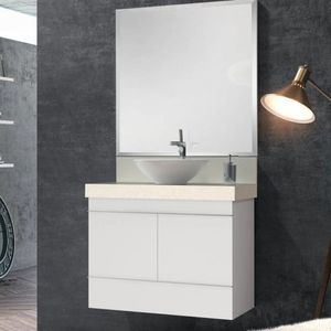 Banheiro, Gabinete, Lavatório Em Porcelanato 80Cm Branco