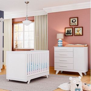 Quarto Bebê Completo Berço Cômoda Branco Brilho
