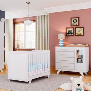 Quarto Bebê Completo Berço Cômoda Branco Brilho