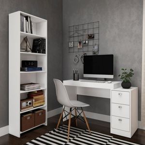 Conjunto Office Escrivaninha Livreiro 5 Prateleiras Branco