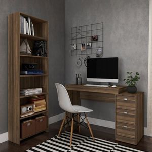 Conjunto Office Escrivaninha Livreiro 5 Prateleiras Castanho