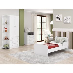 Quarto Infantil Guarda Roupa Cômoda 1 Nicho Mini Cama Branco
