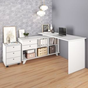 Office Escrivaninha 5 Nichos Gaveteiro Artany Branco