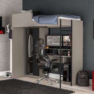 Cama Suspensa Multifuncional Mesa Gamer Konza Cinza/Preto