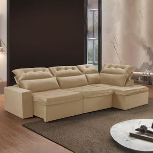 Sofá De Canto Chaise 5 Lugares 371X192Cm M153 Veludo/Bege